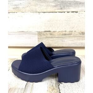 Cuccoo Womens 9 Navy Blue Chunky Platform Block Heel Slip On Summer Sandals NEW